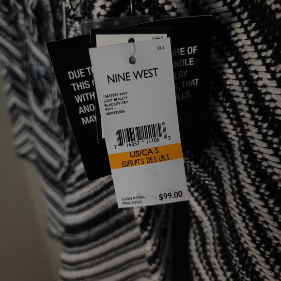 Nine West NWT Classic Black & White Striped Knit Fringe Zip-Up Jacket SIZE SMALL - Picture 10 of 12